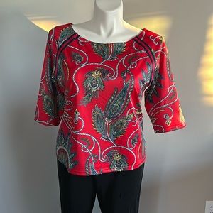 Gretchen Scott Tee Toppe Printed Bright Red paisley Top